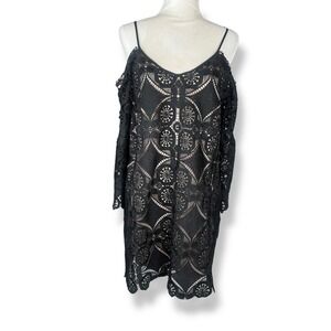 Black Lace Cold Shoulder Dress Womens Size‎ Large Cocktail Party Whimsigoth Goth